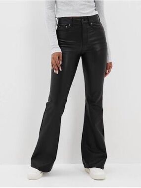 AE Curvy Long Black Faux Leather Stretch Bootcut Pants